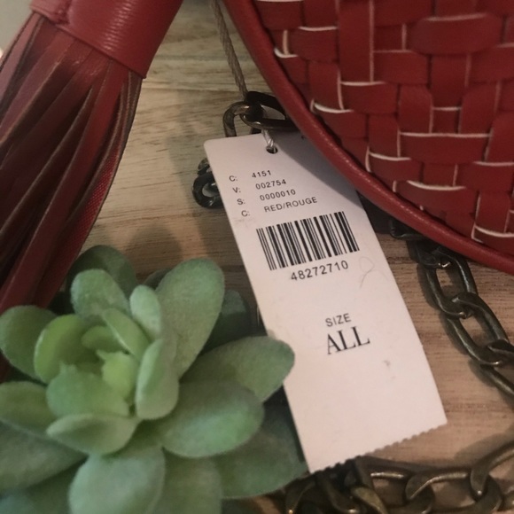 Anthropologie Small Brick Red Woven Crossbody Purse With Chain Strap - Picture 6 of 13